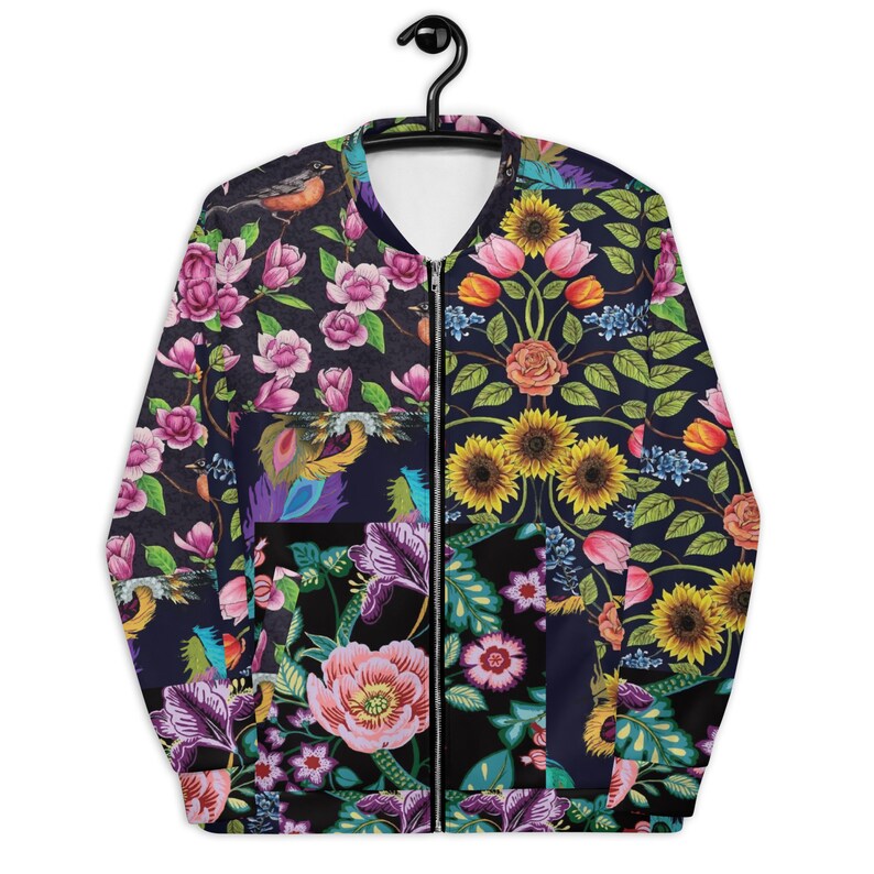Purple Floral Print Men's Bomber Jacket
