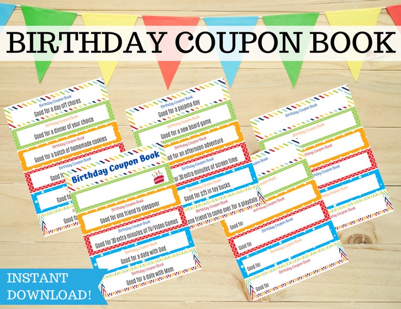 Birthday Coupon Book Instant Download Printable Gift Etsy