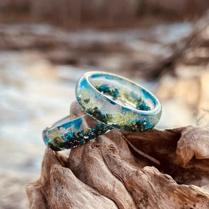 Blue resin ring, nature resin ring, preserved moss ring, alternative engagment rings