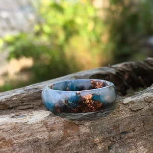 Blue Resin Ring with Copper Flakes: Handmade Stacking Ring