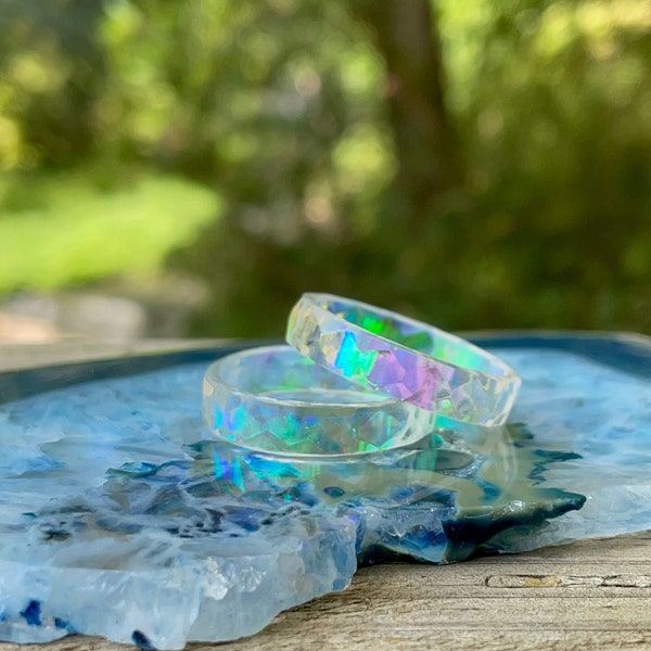 Resin ring, iridescent ring, anxiety rings, blue resin ring, engagment rings, best friend rings