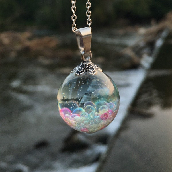 Epoxy resin necklace, resin necklace, resin orb necklace, galaxy pendant, astronomy gifts, adoption gifts, dance teacher gifts