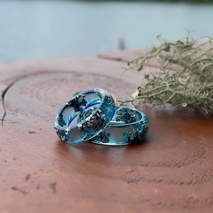 Blue resin ring, resin ring, resin ring women, mens resin ring, mens pinky rings, alternative engagment rings, couple ring set