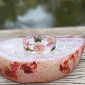 Clear resin ring, nature resin ring, succulent jewelry, alternative engagment rings