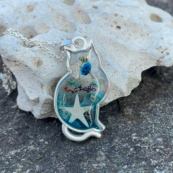 Resin necklace, wildflower necklace, cat themed jewelry, ocean resin necklace, cruise gifts, resin starfish, ocean resin art