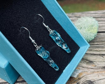 Icicle resin earrings, Christmas earrings, Blue resin earrings