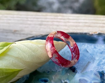 Red moss resin ring, resin ring, forest resin ring, wood resin ring, leaf resin ring, wood resin jewelry