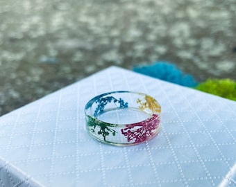 Flower resin rings, custom mothers ring, epoxy resin rings, blue resin ring, best friend rings, adoption gifts