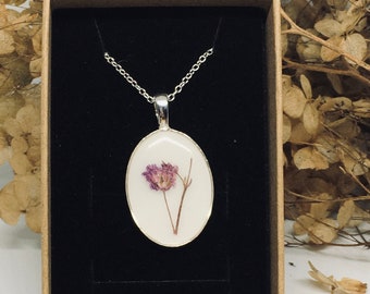 Flower necklace, resin inclusions, clear resin necklace, wood resin jewelry, Bereavement gifts, cna gifts