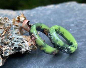 Handcrafted Green Resin Ring with Copper Flakes