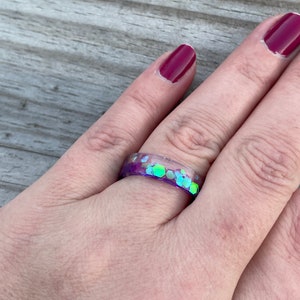 Purple Iridescent resin ring, rainbow resin ring, resin ring, best friend rings, engagment rings