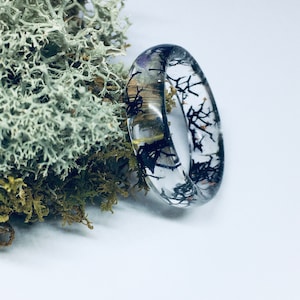 Black moss resin ring, Resin forest ring, resin rings, epoxy resin ring, wood resin jewelry