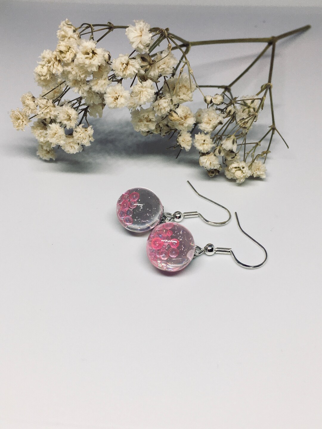 Pink Resin Earrings, Epoxy Resin Earrings, Cancer Survivor Gift