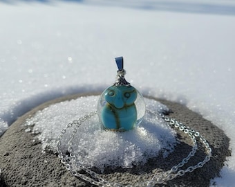 Turquoise Owl Resin Necklace: Sterling Silver Plated Chain