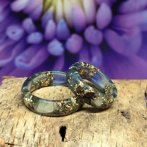 Blue resin ring, gold flake night sky resin ring, couple ring set, wood resin jewelry, epoxy resin ring, engagment rings