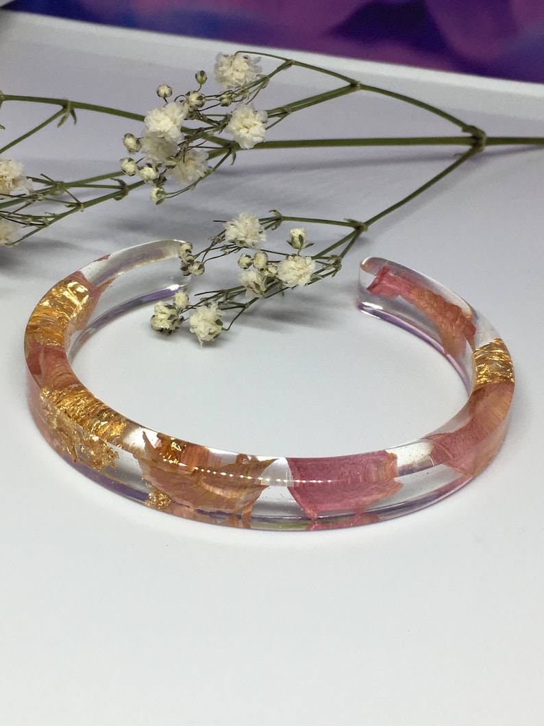 Rose Resin Bracelet Resin Jewelry Epoxy Resin Bangle Gold Etsy
