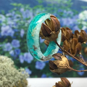 Blue resin ring, cruise gifts, nature resin ring, mens resin ring, aesthetic rings