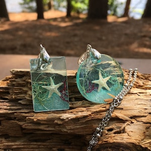 Ocean resin necklace, cruise gifts, wood resin jewelry