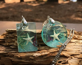 Ocean resin necklace, cruise gifts, wood resin jewelry