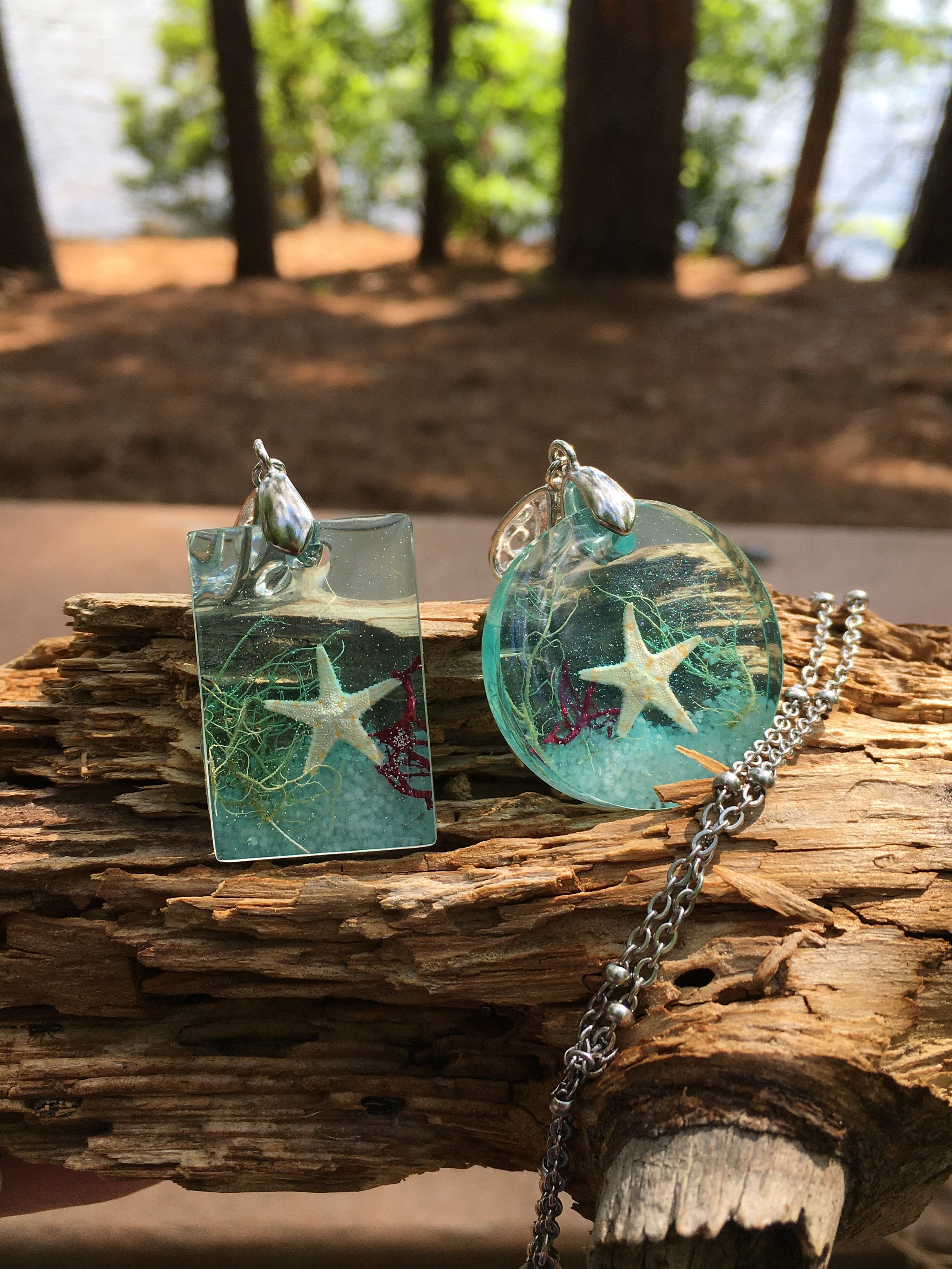 Ocean Wave Resin Necklace - Handmade Jewelry