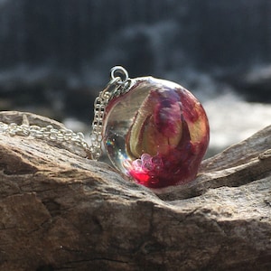 Real rose jewelry, rose bud necklace, rose resin necklace