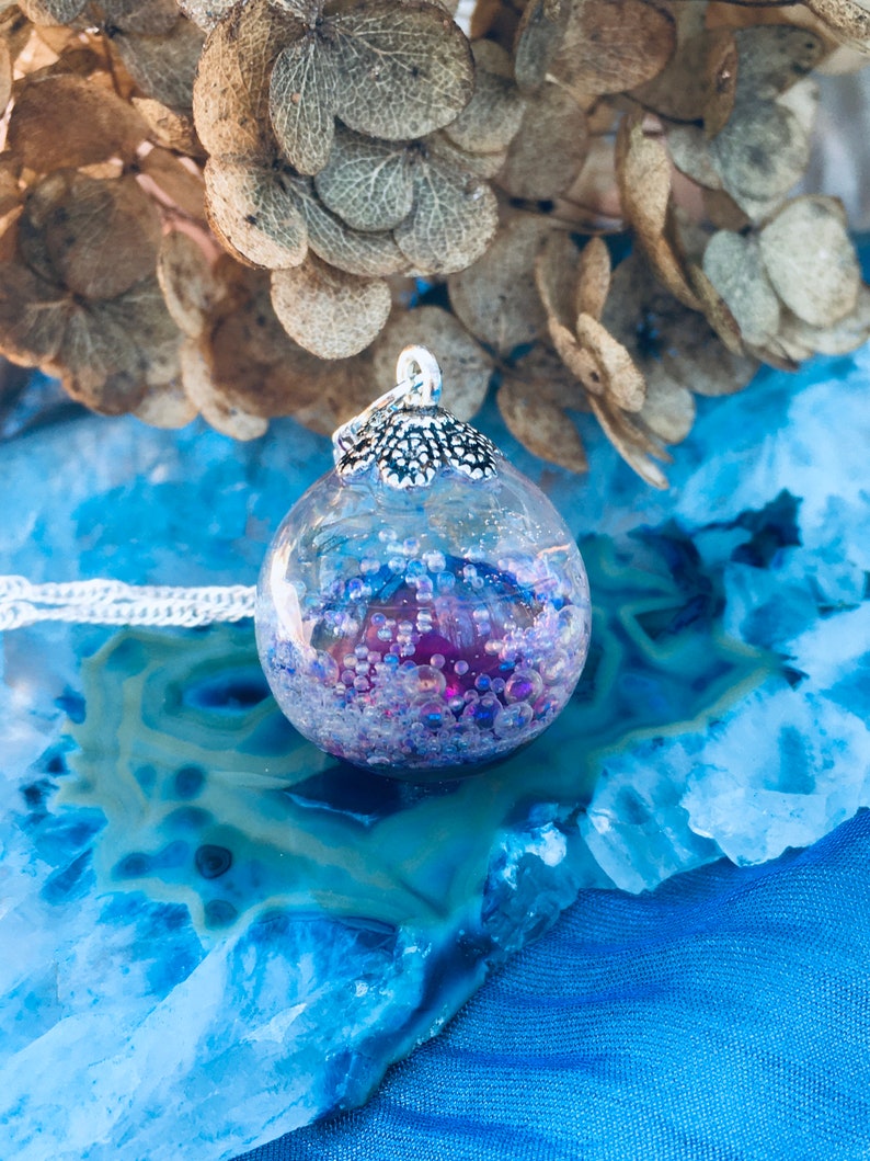wish resin necklace Purple and Pink galaxy bubble resin necklace gifts for her