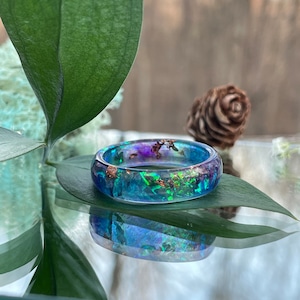 Blue resin ring, resin ring, iridescent ring, galaxy resin ring, best friend rings, resin ring women, engagment rings, couple ring set