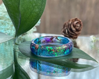 Blue resin ring, resin ring, iridescent ring, galaxy resin ring, best friend rings, resin ring women, engagment rings, couple ring set