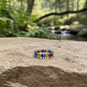 Rainbow Puzzle Piece Resin Ring: Autism Awareness Jewelry image 3