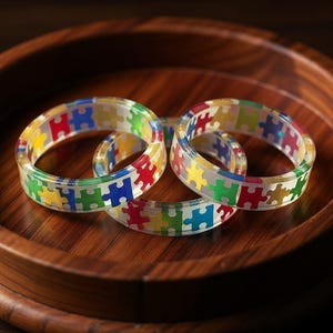 Rainbow Puzzle Piece Resin Ring: Autism Awareness Jewelry image 9