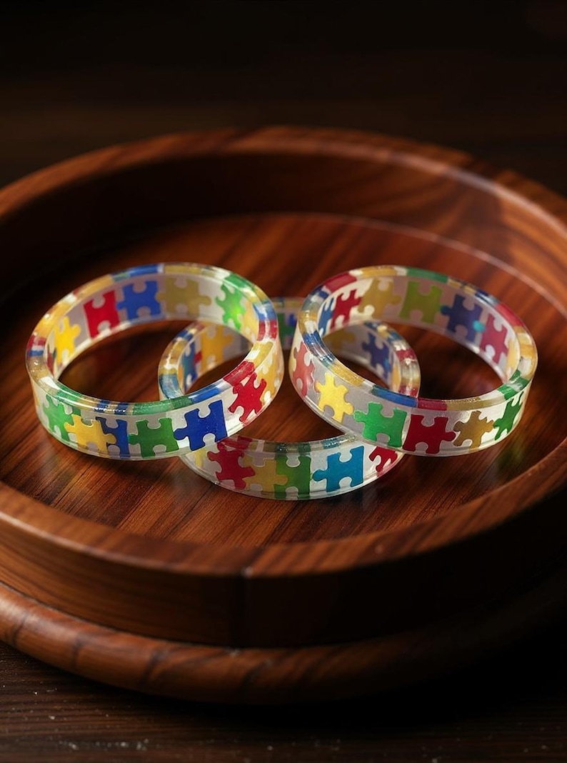 Rainbow Puzzle Piece Resin Ring: Autism Awareness Jewelry image 9