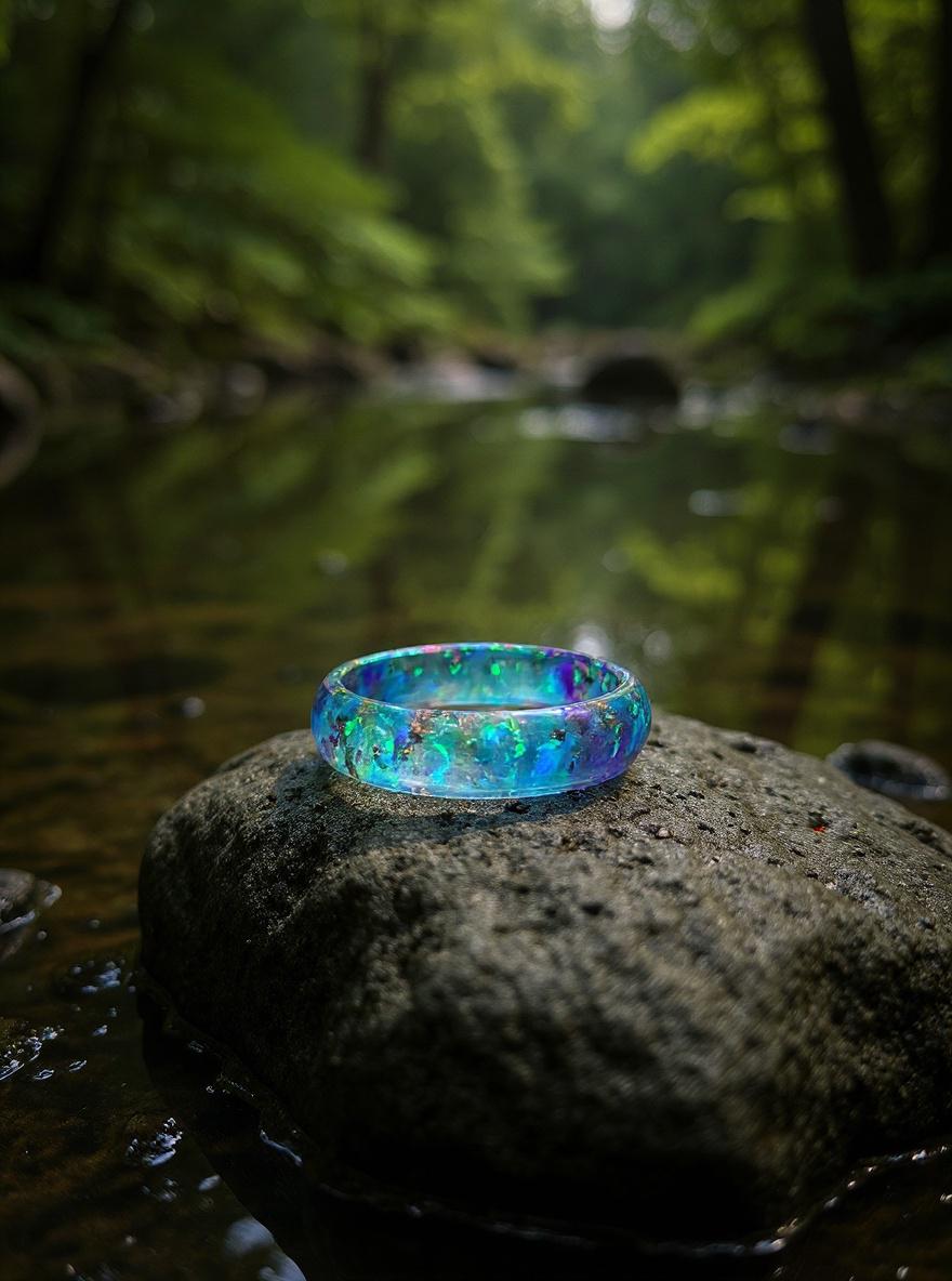 Bague Résine Ivoire-bleuté – Taille 59, Reflets Changeants, Jamais Portée