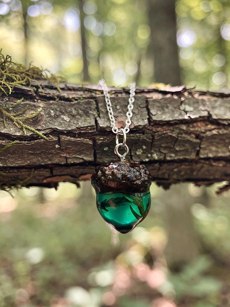 Green Resin Acorn Necklace: Pine Tree Terrarium Pendant - Etsy