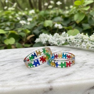 Rainbow Puzzle Piece Resin Ring: Autism Awareness Jewelry image 5