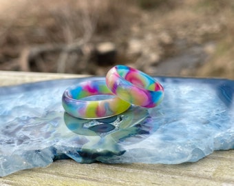 Rainbow resin ring, resin ring, best friend rings, engagment rings, cna gifts