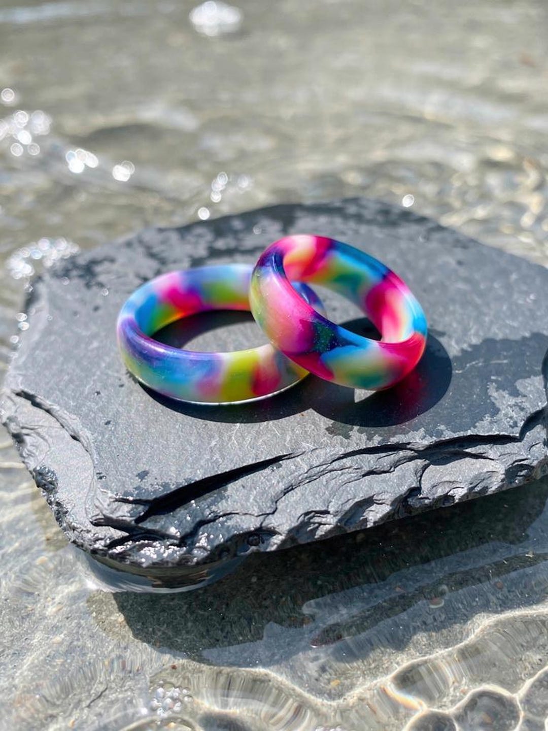 Rainbow Resin Ring: Colorful Epoxy Band - Etsy