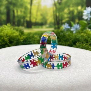 Rainbow Puzzle Piece Resin Ring: Autism Awareness Jewelry image 8