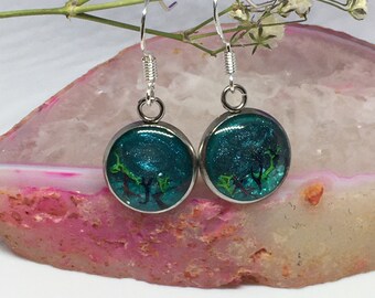 epoxy resin earrings, small flower earring, preserved moss earrings, real plant jewelry, adoption gifts
