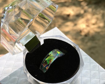 Iridescent Resin Ring: Translucent Rainbow Epoxy Ring