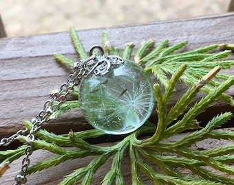 Blue Dandelion Necklace / Real Dandelion Seed / Moldavite necklace