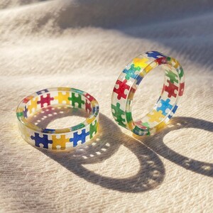 Rainbow Puzzle Piece Resin Ring: Autism Awareness Jewelry image 7