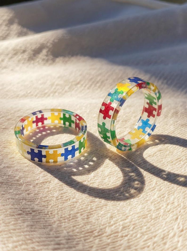 Rainbow Puzzle Piece Resin Ring: Autism Awareness Jewelry image 7
