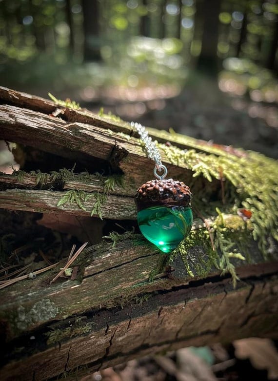 Green Resin Acorn Necklace: Pine Tree Terrarium Pendant - Etsy