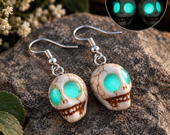 Handcrafted Ceramic Skull Earrings: Sterling Silver Plated Hooks