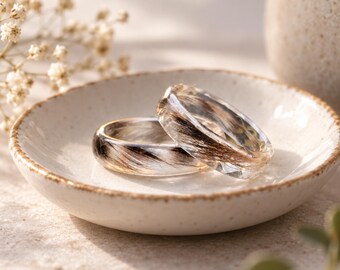 Real Feather Resin Ring, Clear Epoxy Nature Band, Memorial Keepsake Jewelry, Handmade Unisex Rings