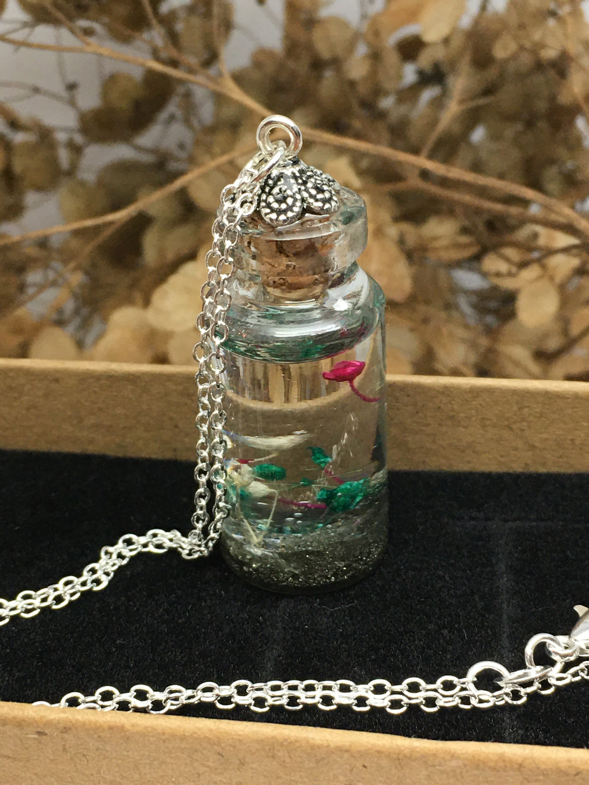 Tiny glass bottle necklace gift for her glass bottle resin Etsy