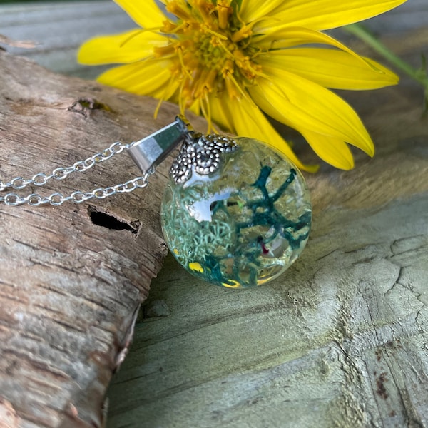 Resin orb necklace, preserved moss pendant, resin ball pendant, real plant jewelry, succulent jewelry,  biology gifts, adoption gifts