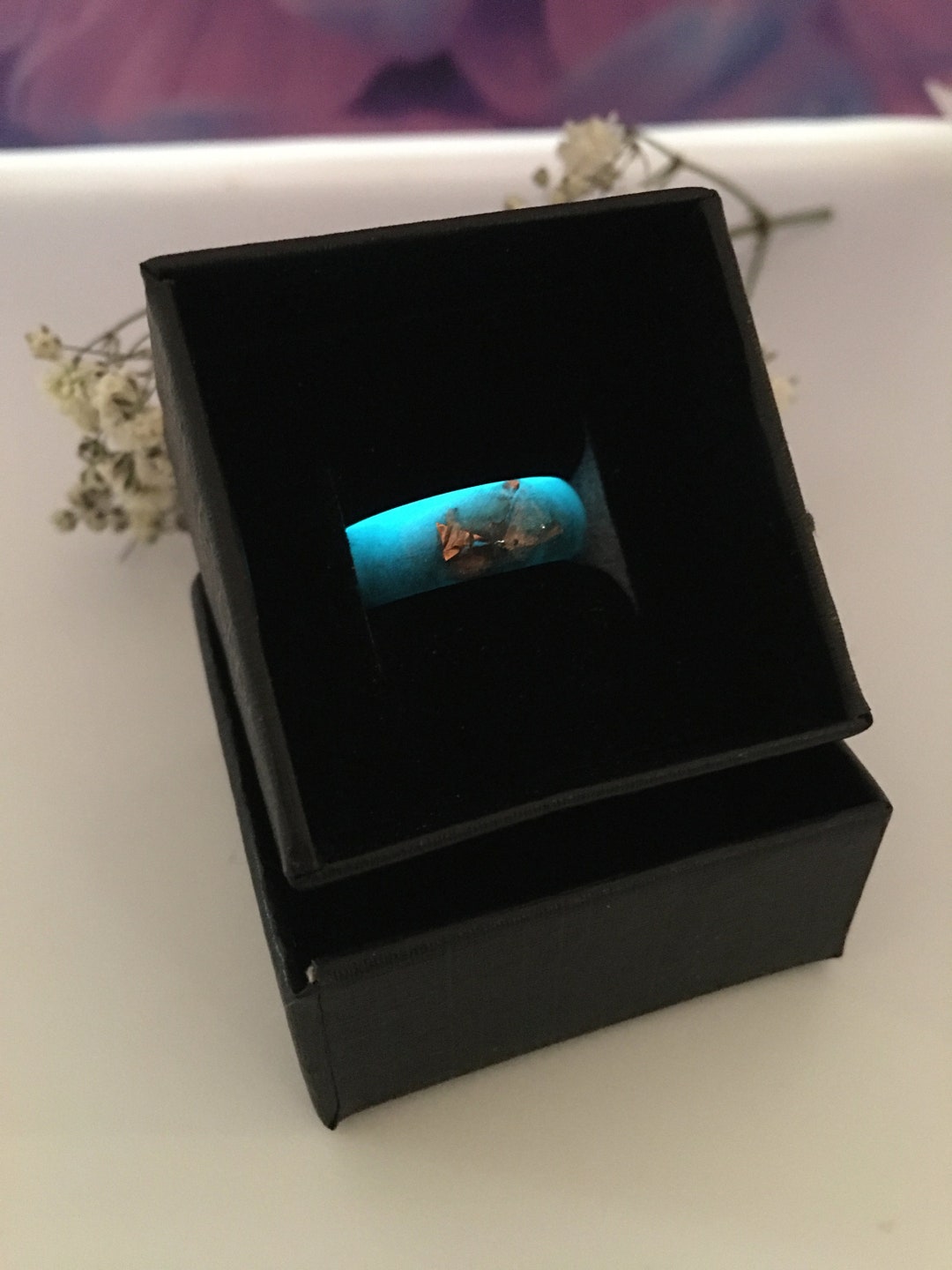 Aqua Blue Resin Ring, Epoxy Resin Ring, Resin Ring, Mens Resin Ring