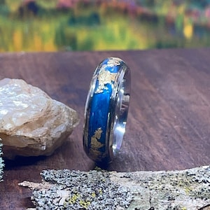 Handcrafted blue resin ring, men wedding band, epoxy resin ring, galaxy ring,  engagment rings, grunge rings, aesthetic rings