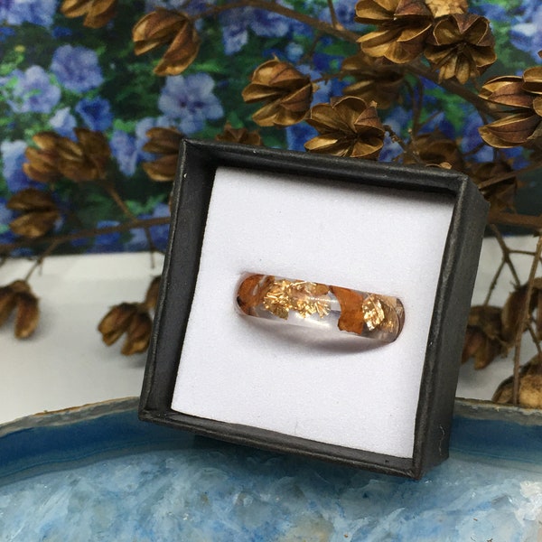 Nature resin ring, clear resin ring, mens resin ring, wood resin jewelry, couple ring set